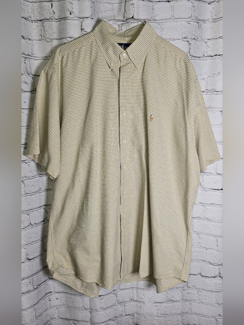Ralph Lauren Blake‎ Short Sleeve Button-Down Shirt Yellow Blue Gingham Size L